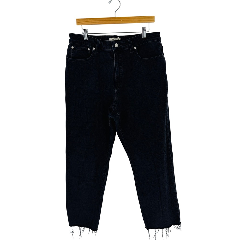 Madewell High Rise Straight Leg Jeans 29 Black Raw Hem Faded Denim Casual